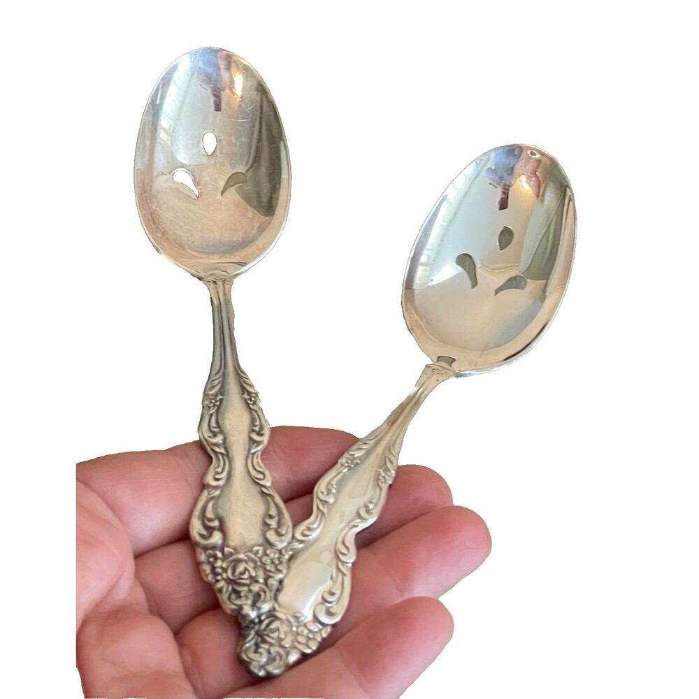Oneida 1881 Rogers Stainless Pierced Slotted Jelly Sauce Server Spoon Set 2